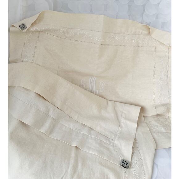 Vintage Pottery Barn Linen Cotton Pillow Shams Ecru Beige embroidered monogram - Picture 7 of 10